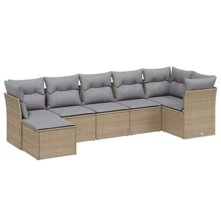 Salon de jardin avec coussins 7pcs mélange beige résine tressée 2