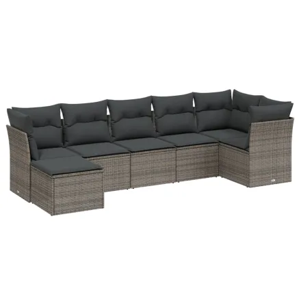 Salon de jardin avec coussins 7 pcs gris résine tressée 2