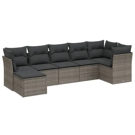 Salon de jardin avec coussins 7 pcs gris clair résine tressée 2