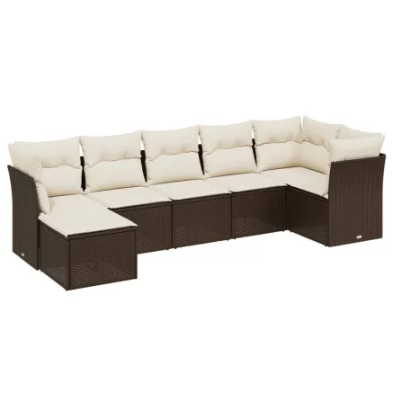 Salon de jardin avec coussins 7 pcs marron résine tressée 2