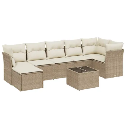 Salon de jardin avec coussins 8 pcs beige résine tressée 2