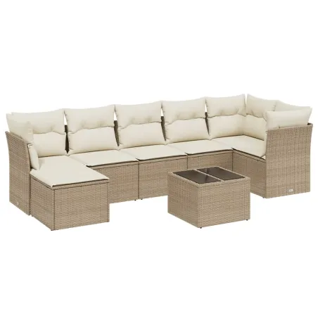Salon de jardin avec coussins 8 pcs beige résine tressée