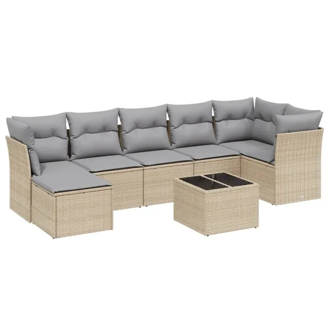Salon de jardin avec coussins 8pcs mélange beige résine tressée