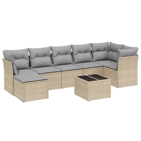 Salon de jardin avec coussins 8pcs mélange beige résine tressée