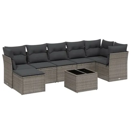 Salon de jardin 8 pcs avec coussins gris clair résine tressée 2