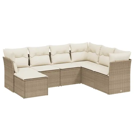Salon de jardin avec coussins 7 pcs beige résine tressée 2