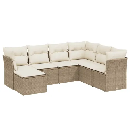 Salon de jardin avec coussins 7 pcs beige résine tressée