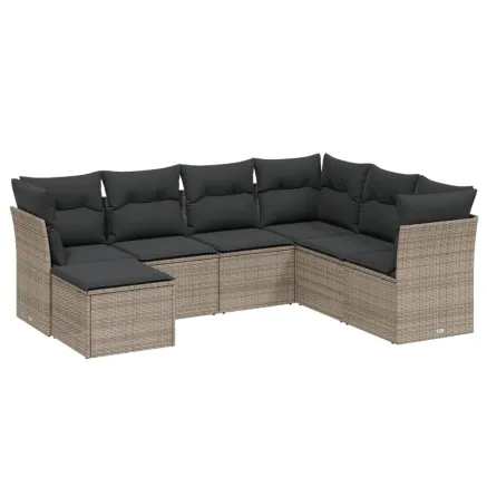 Salon de jardin avec coussins 7 pcs gris résine tressée 2