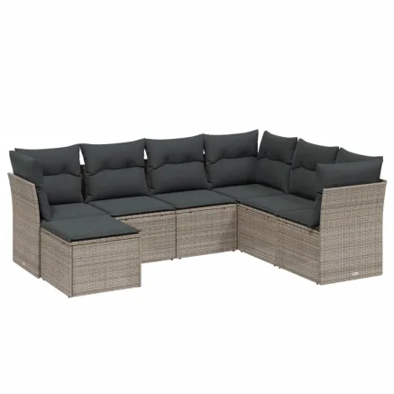 Salon de jardin avec coussins 7 pcs gris clair résine tressée 2