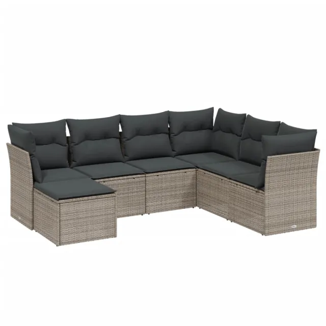 Salon de jardin avec coussins 7 pcs gris clair résine tressée