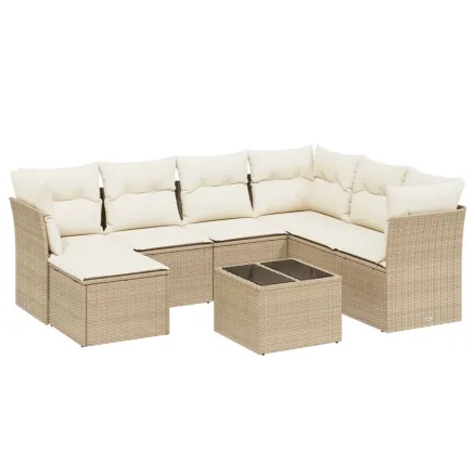 Salon de jardin avec coussins 8 pcs beige résine tressée 2