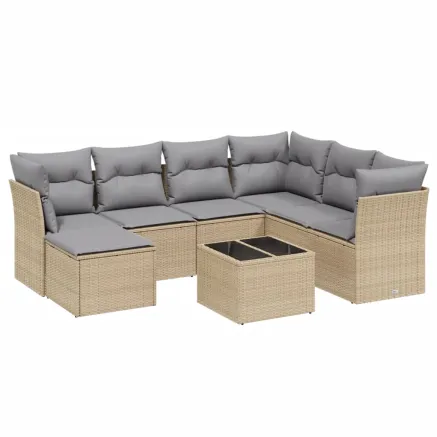 Salon de jardin avec coussins 8pcs mélange beige résine tressée 2
