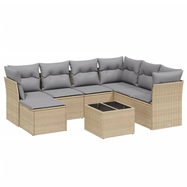 Salon de jardin avec coussins 8pcs mélange beige résine tressée