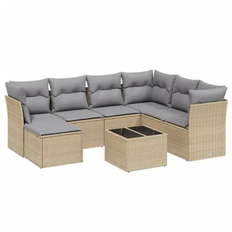 Salon de jardin avec coussins 8pcs mélange beige résine tressée