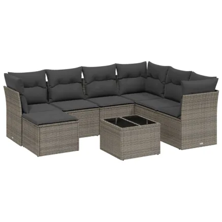 Salon de jardin 8 pcs avec coussins gris résine tressée 2
