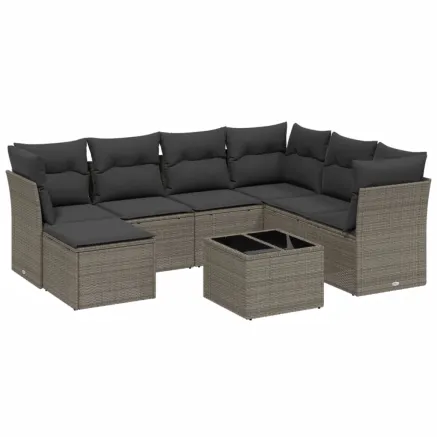 Salon de jardin 8 pcs avec coussins gris clair résine tressée 2