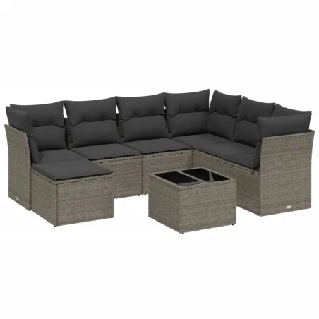 Salon de jardin 8 pcs avec coussins gris clair résine tressée