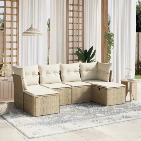Salon de jardin avec coussins 6 pcs beige résine tressée