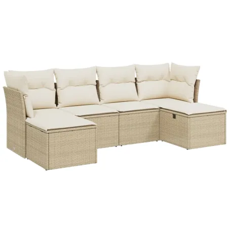 Salon de jardin avec coussins 6 pcs beige résine tressée