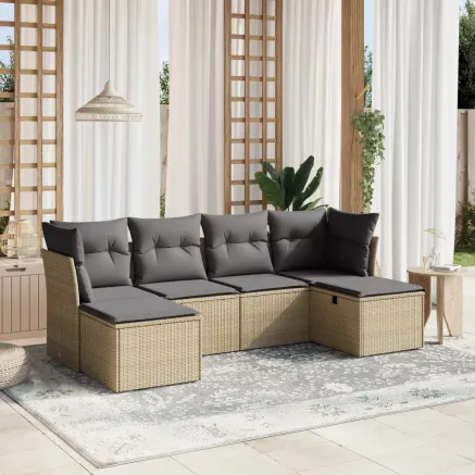 Salon de jardin avec coussins 6pcs mélange beige résine tressée