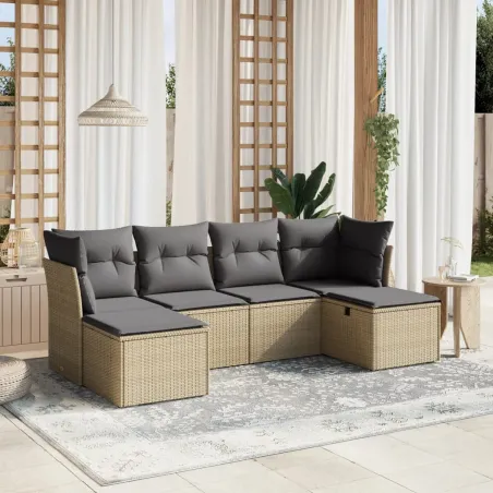 Salon de jardin avec coussins 6pcs mélange beige résine tressée