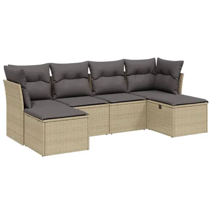 Salon de jardin avec coussins 6pcs mélange beige résine tressée 2