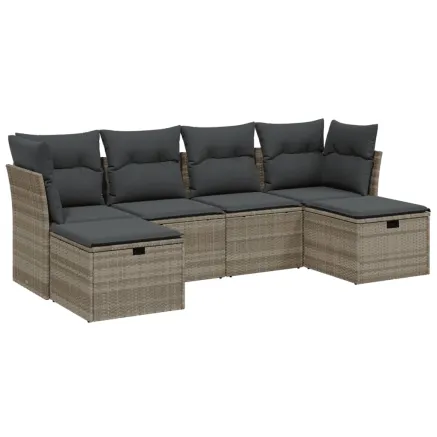 Salon de jardin 6 pcs avec coussins gris clair résine tressée 2