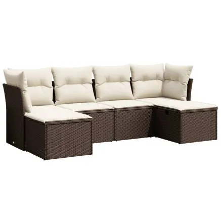 Salon de jardin avec coussins 6 pcs marron résine tressée 2