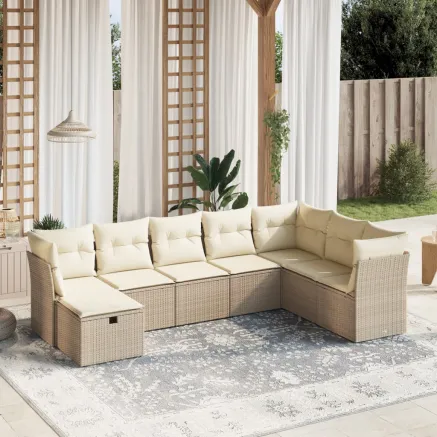 Salon de jardin avec coussins 8 pcs beige résine tressée