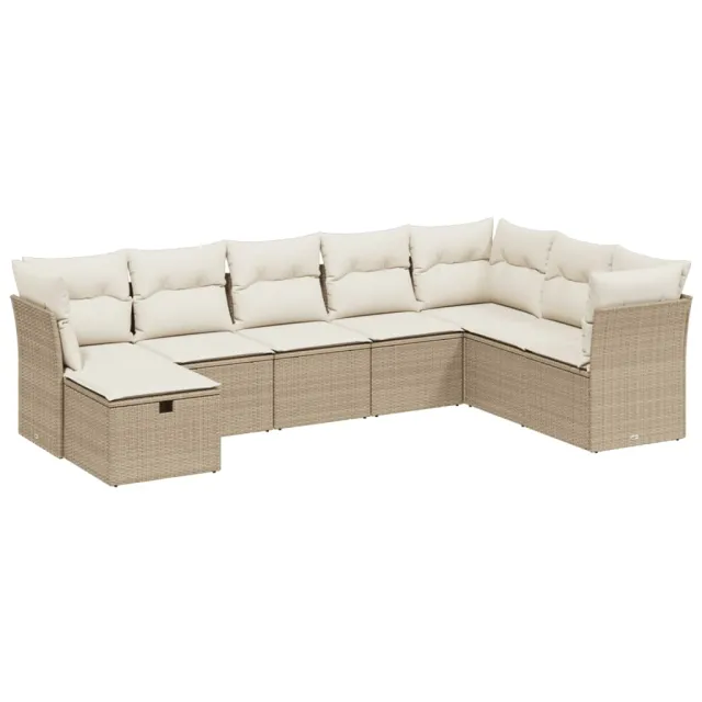 Salon de jardin avec coussins 8 pcs beige résine tressée