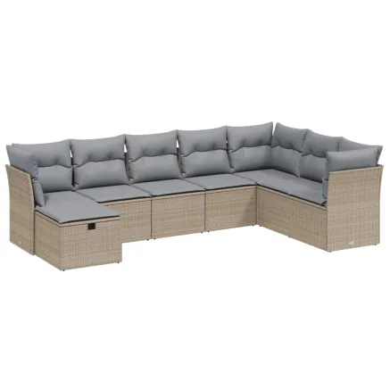 Salon de jardin avec coussins 8pcs mélange beige résine tressée 2