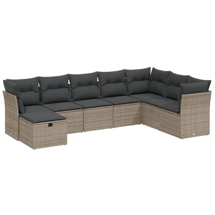 Salon de jardin 8 pcs avec coussins gris résine tressée 2