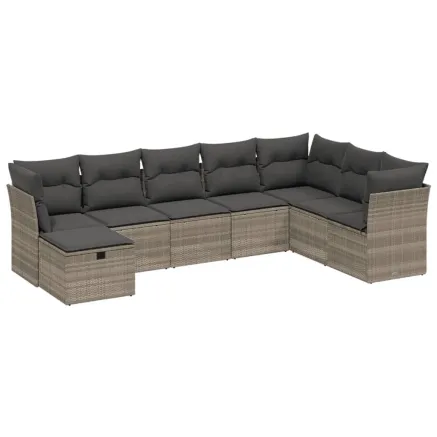 Salon de jardin 8 pcs avec coussins gris clair résine tressée 2