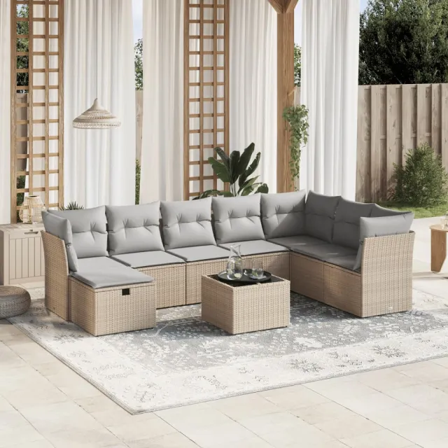 Salon de jardin avec coussins 9pcs mélange beige résine tressée