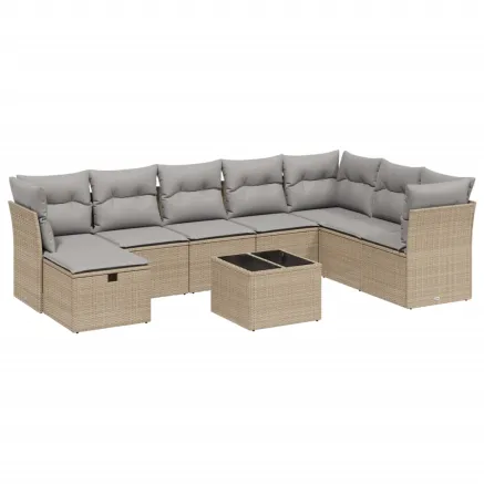 Salon de jardin avec coussins 9pcs mélange beige résine tressée 2