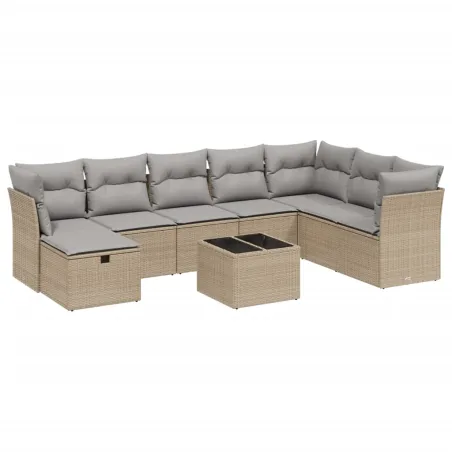 Salon de jardin avec coussins 9pcs mélange beige résine tressée