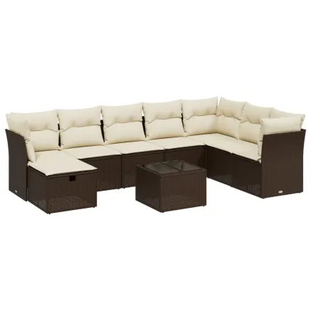 Salon de jardin avec coussins 9 pcs marron résine tressée 2