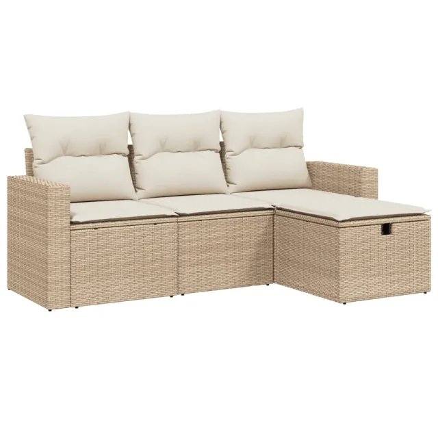 Salon de jardin avec coussins 4 pcs beige résine tressée