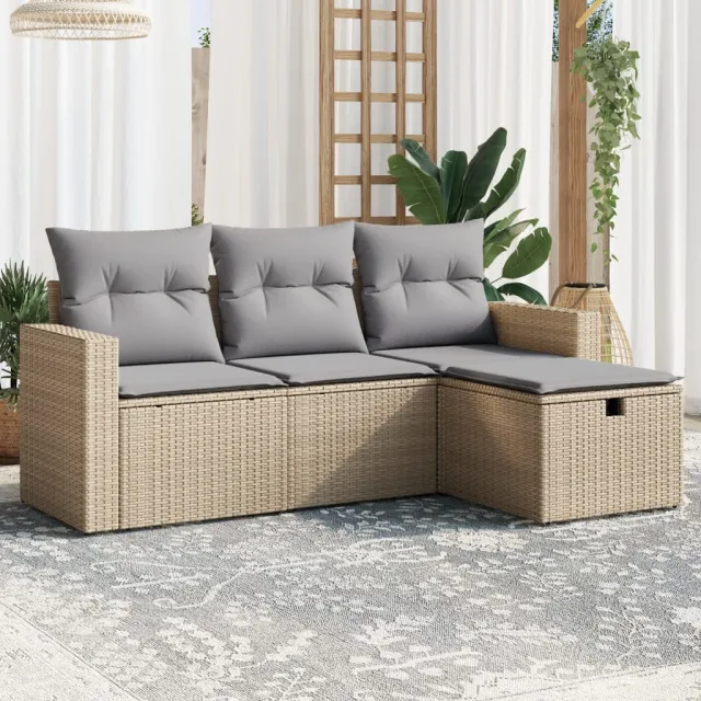 Salon de jardin avec coussins 4pcs mélange beige résine tressée