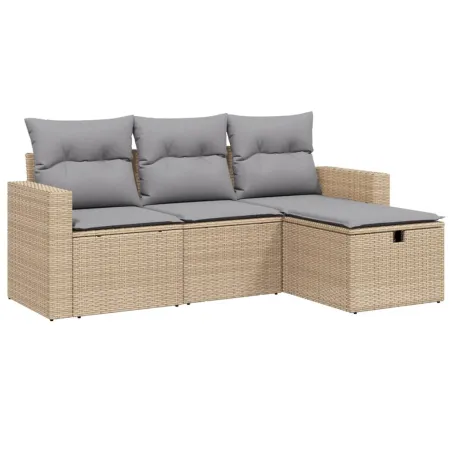 Salon de jardin avec coussins 4pcs mélange beige résine tressée