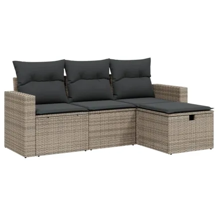 Salon de jardin 4 pcs avec coussins gris résine tressée 2