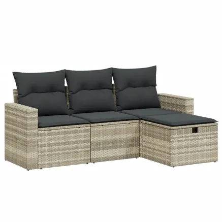 Salon de jardin 4 pcs avec coussins gris clair résine tressée 2
