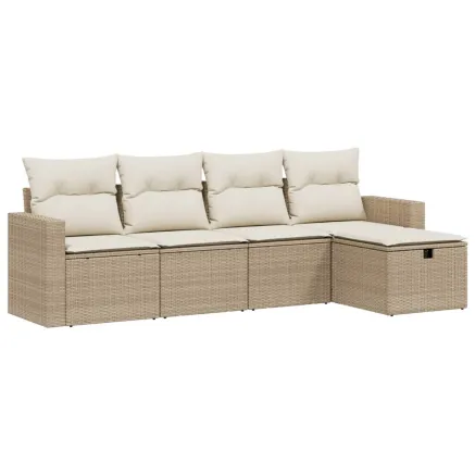 Salon de jardin avec coussins 5 pcs beige résine tressée 2