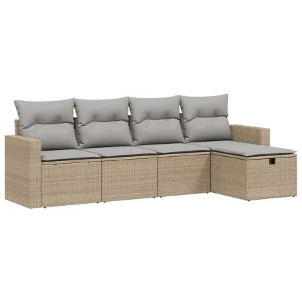 Salon de jardin avec coussins 5pcs mélange beige résine tressée 2