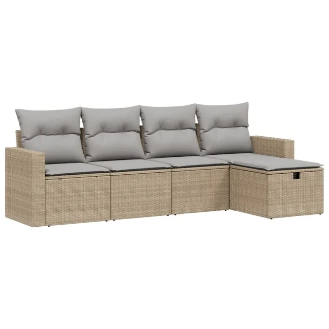 Salon de jardin avec coussins 5pcs mélange beige résine tressée