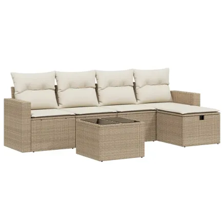 Salon de jardin avec coussins 6 pcs beige résine tressée 2