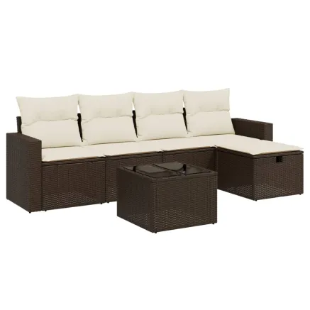 Salon de jardin avec coussins 6 pcs marron résine tressée 2