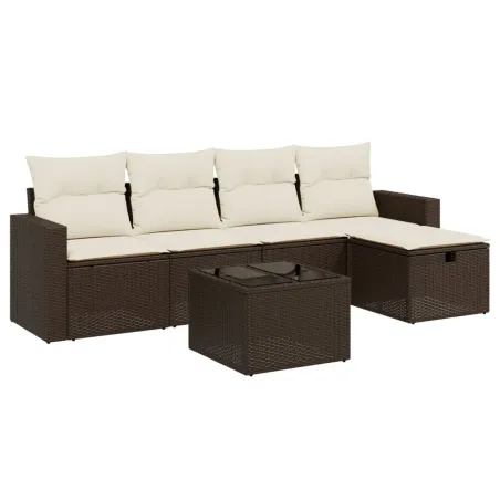Salon de jardin avec coussins 6 pcs marron résine tressée