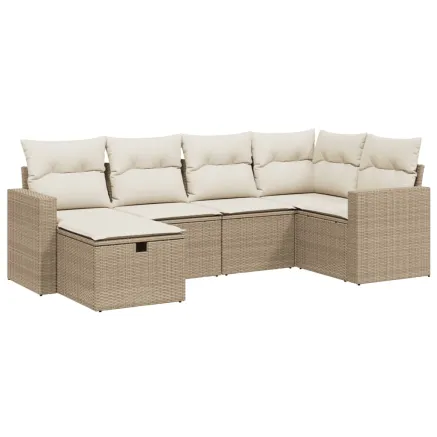 Salon de jardin avec coussins 6 pcs beige résine tressée 2