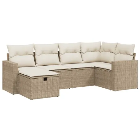 Salon de jardin avec coussins 6 pcs beige résine tressée